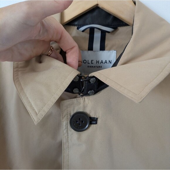 Cole Haan Rain Car Trench Coat Tan Brown Leather Trim Men's M Medium - Picture 6 of 13
